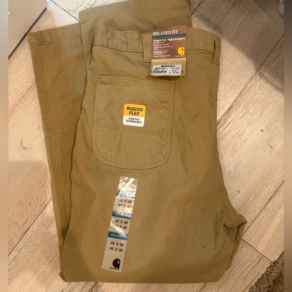 CARHARTT RUGGED FLEX Rigby Dungaree work pants RELAXED 42x30 Hickory Khaki tan - Picture 3 of 7
